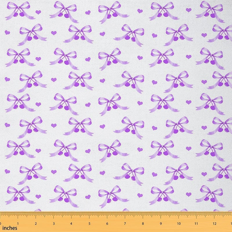 Purple Cherry Bow Upholstery Fabric for Chairs Cute Ribbon Bow Outdoor Fabric by The Yard 72"x63", Dreamy Princess Bowknot Dreamy Princess Bowknot Landscape Fabric, Kawaii Room Decor Aesthetic - Image 1