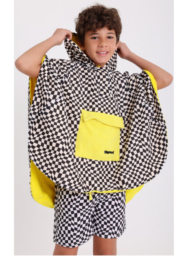 Boys Waterproof Poncho – Black & White Checkered – Black * White – 6-7Y