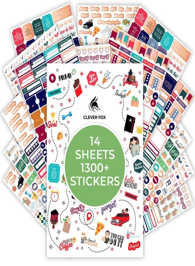 Clever Fox Planner Stickers - 1360+ Aesthetic Monthly, Weekly, Daily, Seasonal, Holiday & Journal Stickers - Journaling & Calendar Accessories for Women, Adults & School, 14 Sheets (Value Pack) - Image 1