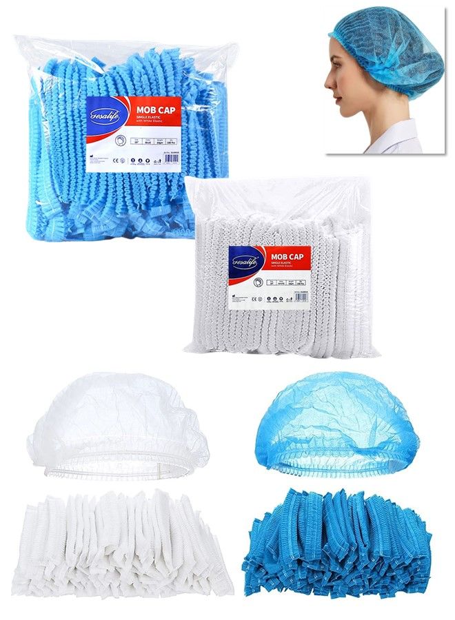 Gesalife 200 Pieces Disposable Shower Caps Non Woven Mob Hair Net 19 Inch Blue and White Combo - Image 1