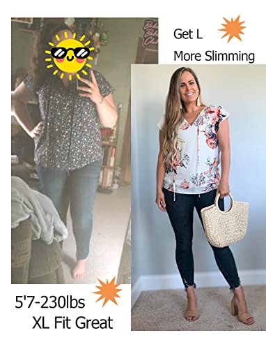 SimpleFun Short Sleeve Tops for Women Summer V Neck Chiffon Blouse Fahsion Floral Boho Shirts (Black,M) - Image 5