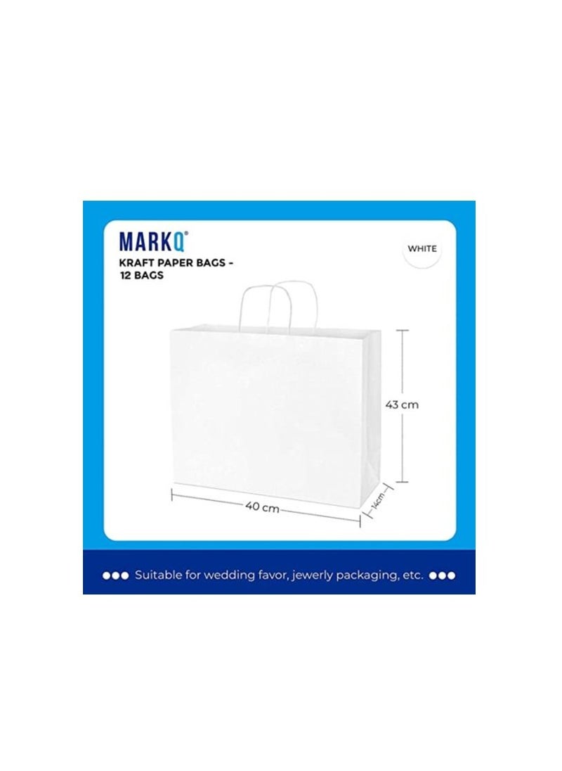 MARKQ أكياس ورقية بيضاء بمقابض مقاس 43 × 40 × 14 سم أكياس هدايا كرافت كبيرة لحفلات أعياد الميلاد وحفلات الزفاف وحفلات الزفاف والشركات (12 كيسًا)  - Image 2