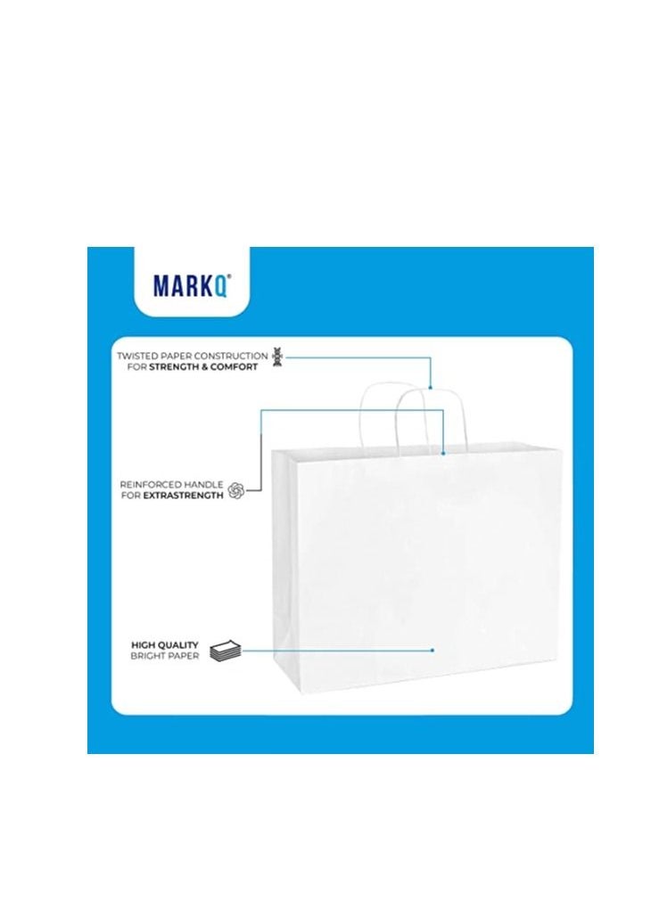 MARKQ أكياس ورقية بيضاء بمقابض مقاس 43 × 40 × 14 سم أكياس هدايا كرافت كبيرة لحفلات أعياد الميلاد وحفلات الزفاف وحفلات الزفاف والشركات (12 كيسًا)  - Image 3