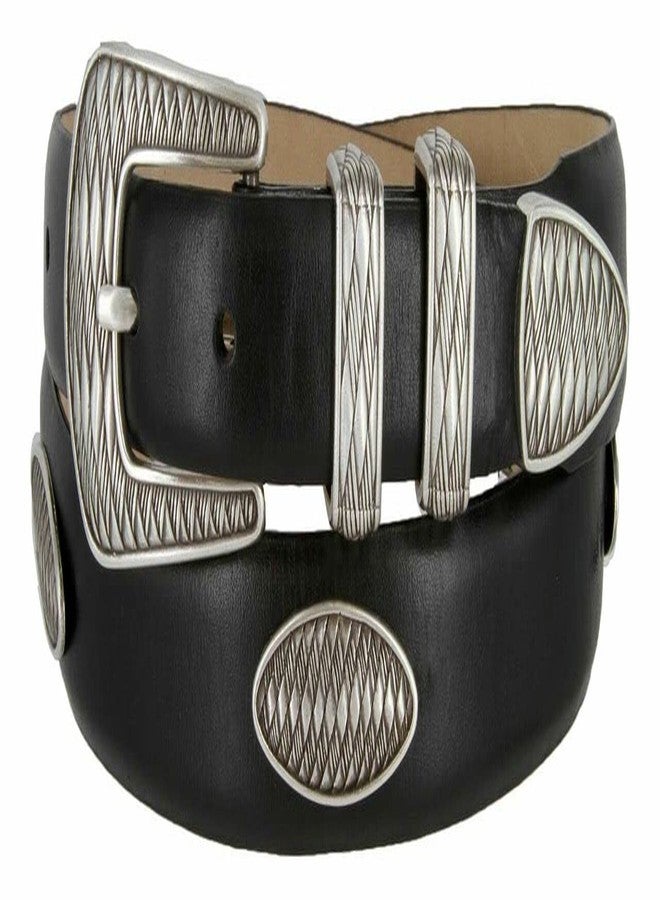 بيلتس.كوم حزام رسمي من جلد العجل الإيطالي الأصلي مزين بأشكال أزتيكية، عرضه 1-1/8 بوصة (30 مم) ويتناقص إلى 1 بوصة (25 مم) (أسود ناعم، 40) - Image 1