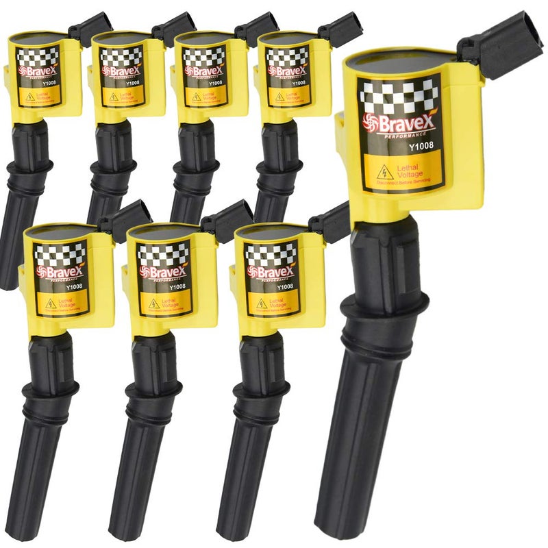 High Performance Ignition Coil 8 Pack Upgrade 15 More Energy For Ford F150 F250 F350 46L 54L V8 CROWN VICTORIA EXPEDITION MUSTANG LINCOLN MERCURY Compatible DG508 DG457 DG472 DG491 YELLOW