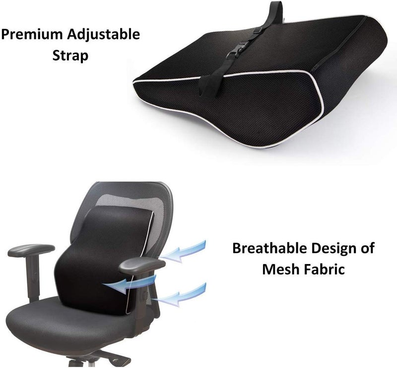 obliq Memory Foam Chair Cushion for Back Pain Relief Orthopedic Lumbar Support Backrest Pillow for Office Chairs & Cars(Black) - Image 5