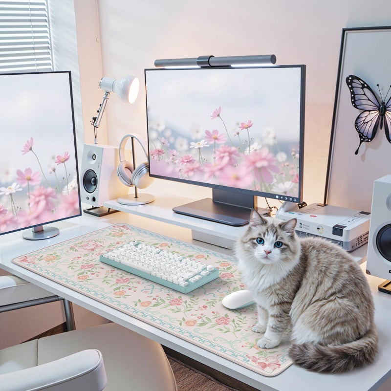iCasso Computer Pad Blue,Aesthetic Mouse Pad for Laptop,Non-Slip Keyboard Mats for Desktop,Cute Girly Desk Mats with Stitched Edges,Extra Large Desk Cover Protector for Gaming Office Home - Image 2