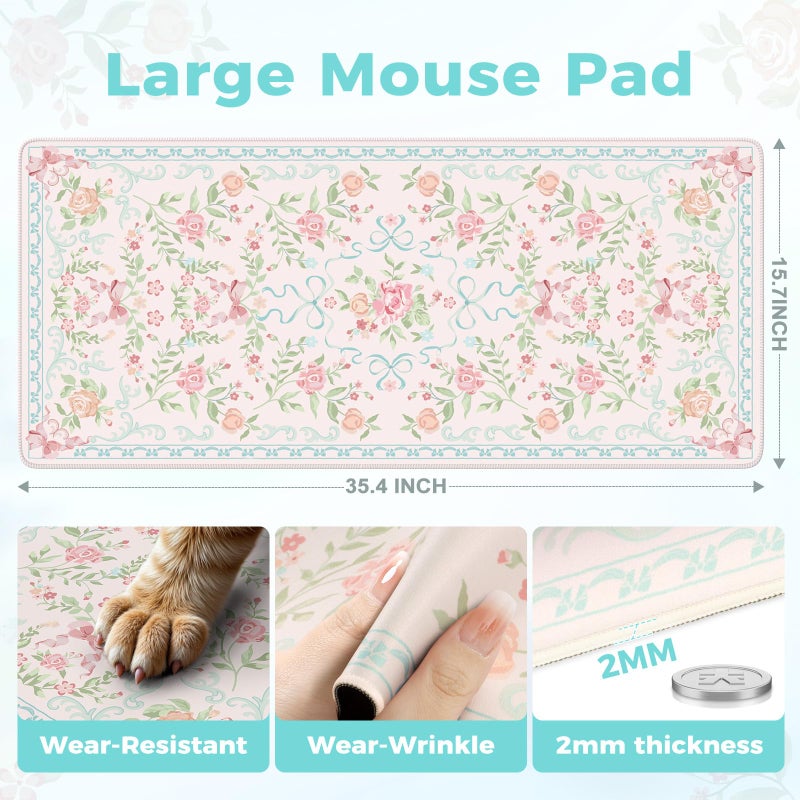 iCasso Computer Pad Blue,Aesthetic Mouse Pad for Laptop,Non-Slip Keyboard Mats for Desktop,Cute Girly Desk Mats with Stitched Edges,Extra Large Desk Cover Protector for Gaming Office Home - Image 3