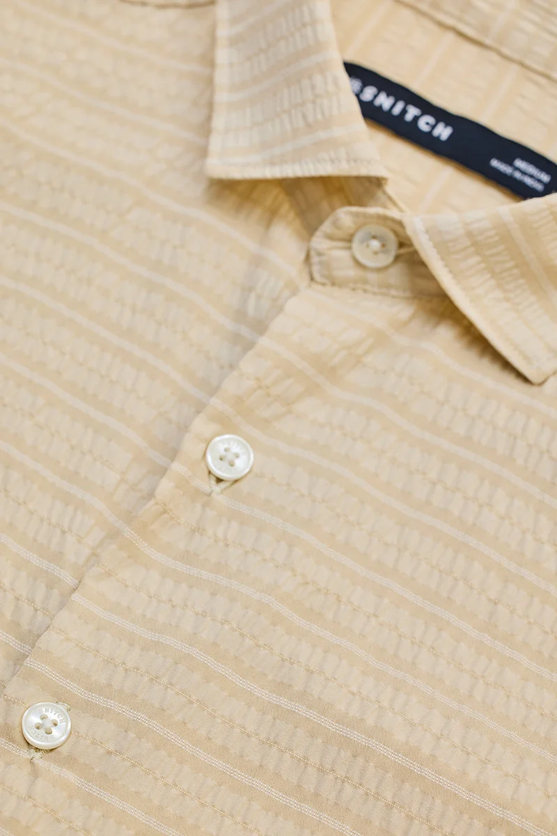 سنيتش Beige Striped Long Sleeve Slim Fit Casual Shirt