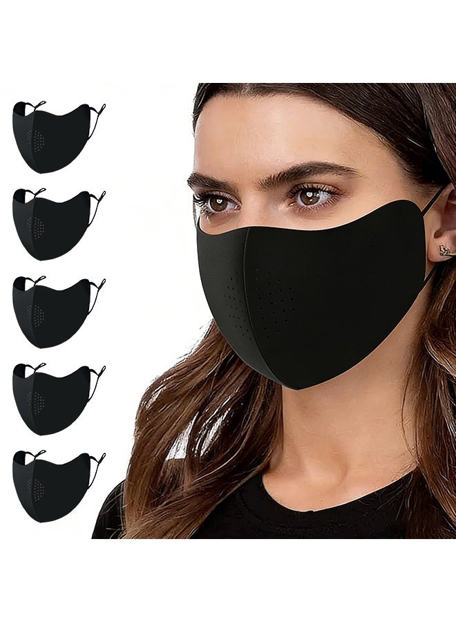 Aknzlmed 5 pcs Upgraded Protective Masks, Sun Protection, Dust Proof, Reusable, M Cotton Fabric, Curved Nose Bridge Design, Breathable Cloth Masks, Washable, For Men & Women, Black - Image 1
