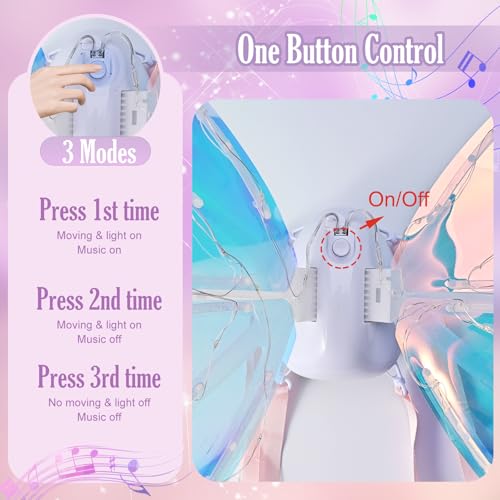 GOLDGE LED Electric Fairy Wings for Girls, Moving Butterfly Wings with Lights & Music, Toy for Halloween, Valentine, Birthday, Christmas, Party Costume, Princess Cosplay and Dress-Up (Multicolored) - Image 3