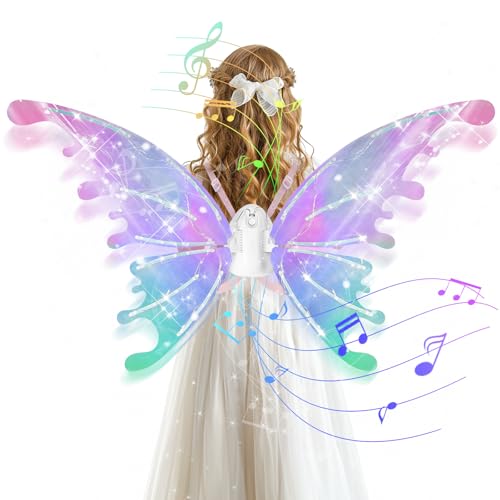 GOLDGE LED Electric Fairy Wings for Girls, Moving Butterfly Wings with Lights & Music, Toy for Halloween, Valentine, Birthday, Christmas, Party Costume, Princess Cosplay and Dress-Up (Multicolored) - Image 1