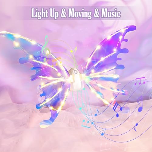 GOLDGE LED Electric Fairy Wings for Girls, Moving Butterfly Wings with Lights & Music, Toy for Halloween, Valentine, Birthday, Christmas, Party Costume, Princess Cosplay and Dress-Up (Multicolored) - Image 2