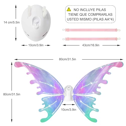 GOLDGE LED Electric Fairy Wings for Girls, Moving Butterfly Wings with Lights & Music, Toy for Halloween, Valentine, Birthday, Christmas, Party Costume, Princess Cosplay and Dress-Up (Multicolored) - Image 4