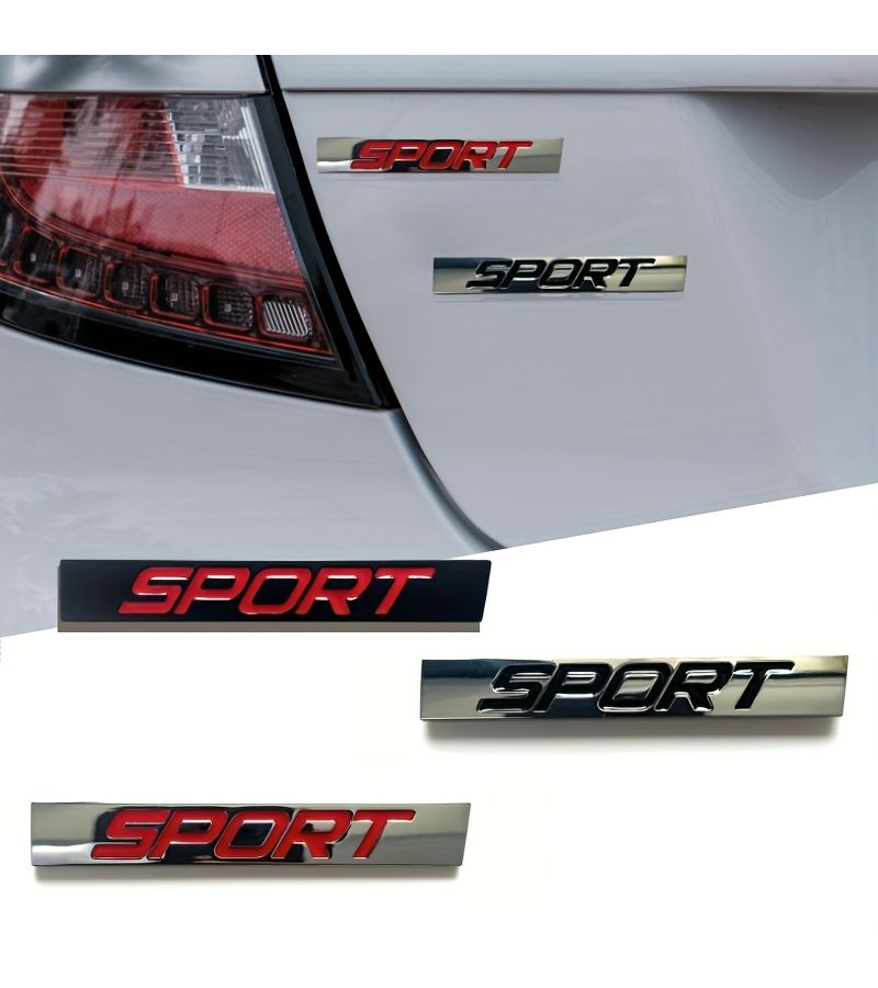 Silvery Red Metal SPORT Car Badge Scratch Cover Lettering for Auto Exterior - Image 1