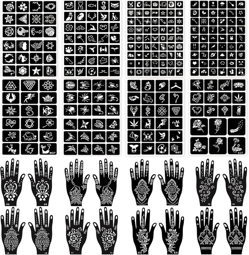 ChurlChurl 24 Sheets Henna Tattoo Stencils, 276+pcs Temporary Tattoo Stencils for Women Girls Kids Reusable Face Body Paint DIY Art Glitter Airbrush Tattoo Stencils Pack