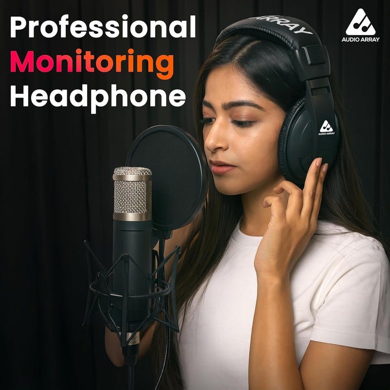 Audio Array AH-45-BK Studio Monitoring & Live Recording Headphones | 40mm Depp Bass Drivers Closed-Back Design | 32 Ohms Impedance | 3m OFC Cable | 3.5mm + 6.3mm Adapter (Black) - Image 3