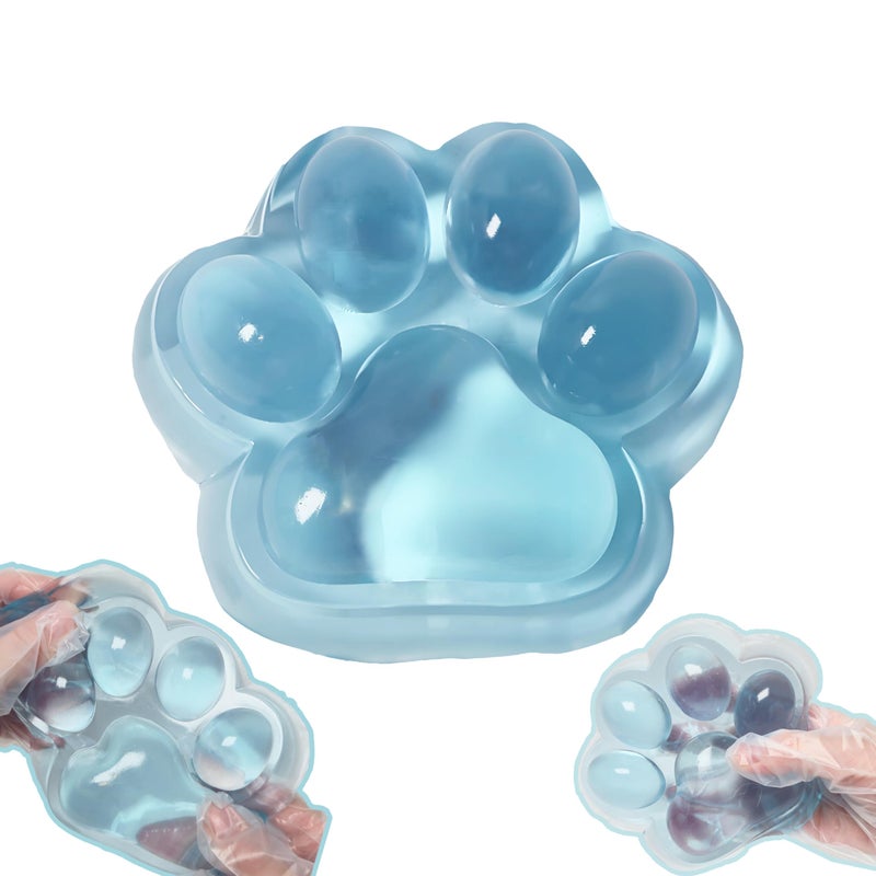 Chicooan Large Cat Paw Taba Squishy Big Squeeze Toys 5inch Blue Cute Fufu Squishy Sensory Stress Relief Fidget Toys for Party Favors Sensory Anxiety Toys for Adults Transparent Blue - Image 3