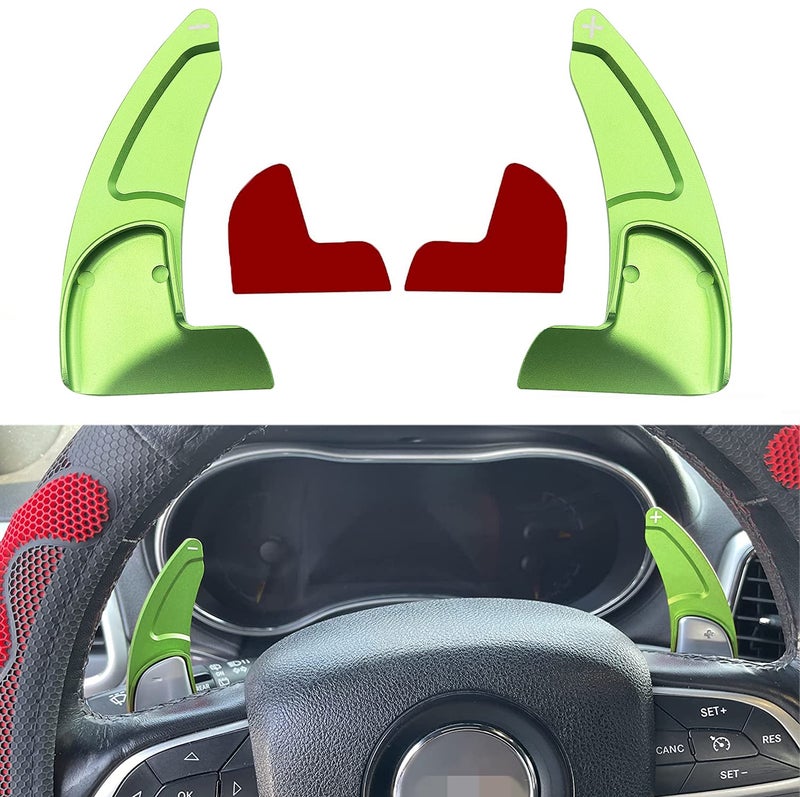 MOEBULB Steering Wheel Shift Paddle Extension Cover Compatible with Jeep Grand Cherokee 2014-2020 Dodge Challenger Charger Durango RT and Scat Pack Extended Shifter Trim Cover 2pcs - Green - Image 1