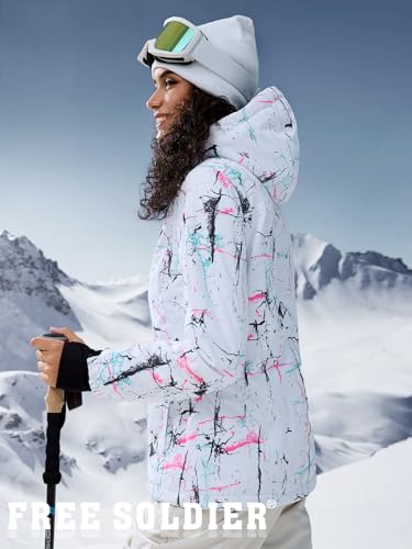 FREE SOLDIER Women's Waterproof Ski Snow Jacket Fleece Lined Warm Winter Rain Jacket with Hood Fully Taped Seams(Floral Print,XL) - Image 2
