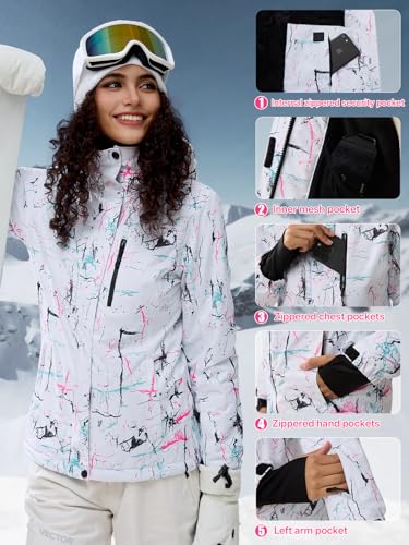 FREE SOLDIER Women's Waterproof Ski Snow Jacket Fleece Lined Warm Winter Rain Jacket with Hood Fully Taped Seams(Floral Print,XL) - Image 5