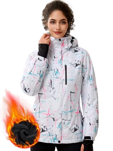 FREE SOLDIER Women's Waterproof Ski Snow Jacket Fleece Lined Warm Winter Rain Jacket with Hood Fully Taped Seams(Floral Print,XL) - Image 1
