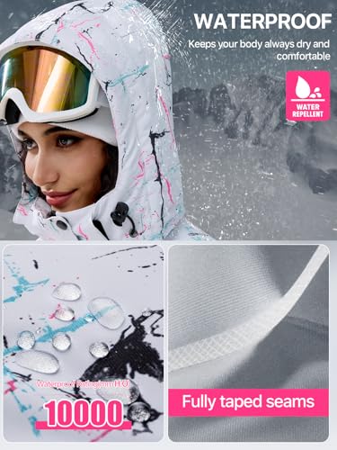 FREE SOLDIER Women's Waterproof Ski Snow Jacket Fleece Lined Warm Winter Rain Jacket with Hood Fully Taped Seams(Floral Print,XL) - Image 4