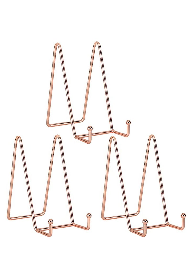 NIBEMINENT Metal Display Stands, 3 Pack 6 inch Rose Gold Stands Holder Stand for Decorative Plates, Mobile Phone Holder, Photo Frames, Postcards, Etc - Image 1