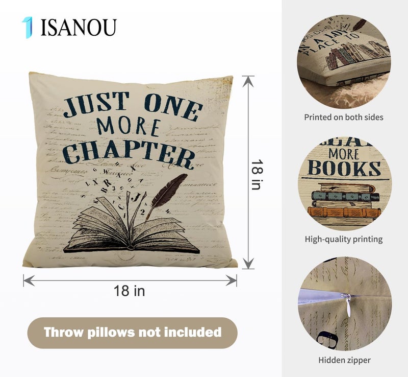 ISANOU Reading Nook Decor,Vintage Book Theme Throw Pillow Covers 18x18 Set of 4,Cozy Reading Corner Decor for Classroom Library Book Club,Book Lover Gifts for Women - Image 5