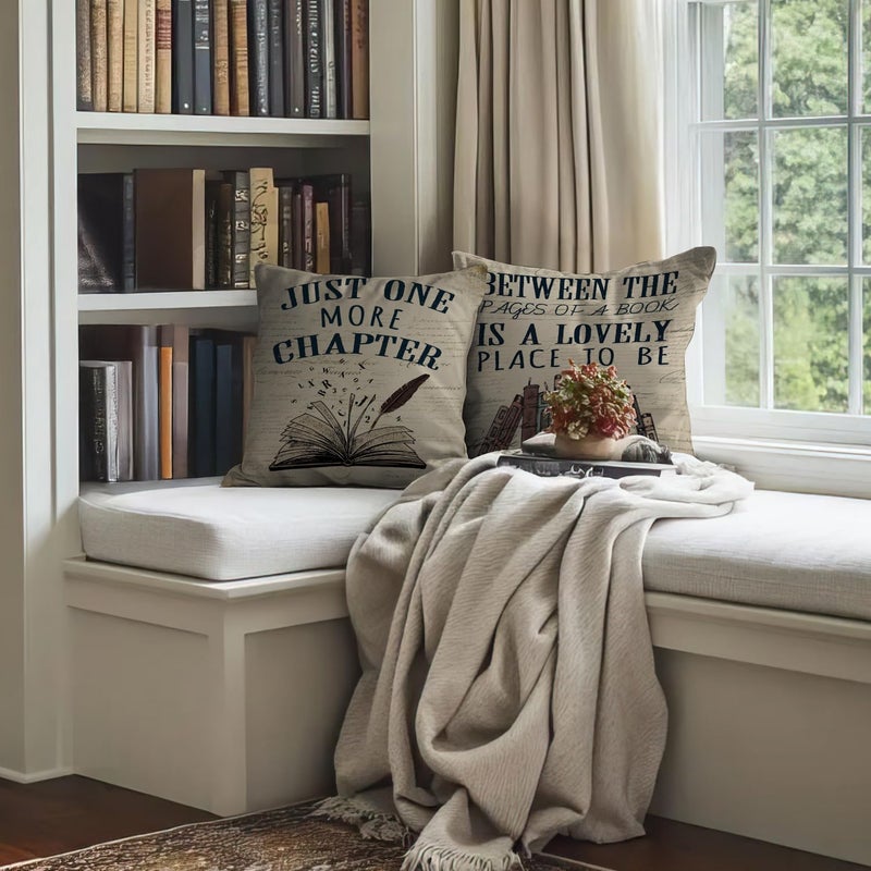 ISANOU Reading Nook Decor,Vintage Book Theme Throw Pillow Covers 18x18 Set of 4,Cozy Reading Corner Decor for Classroom Library Book Club,Book Lover Gifts for Women - Image 4