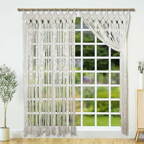 Transcosy Macrame Curtain Boho Doorway Curtains,Handmade String Backdrop Panel Hippie Door Hanging Wedding Decor Arch Curtain Room Divider Bohemian Wall Cover Window Bedroom Doors (Diamond) - Image 2