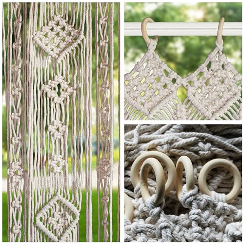 Transcosy Macrame Curtain Boho Doorway Curtains,Handmade String Backdrop Panel Hippie Door Hanging Wedding Decor Arch Curtain Room Divider Bohemian Wall Cover Window Bedroom Doors (Diamond) - Image 4