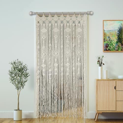 Transcosy Macrame Curtain Boho Doorway Curtains,Handmade String Backdrop Panel Hippie Door Hanging Wedding Decor Arch Curtain Room Divider Bohemian Wall Cover Window Bedroom Doors (Diamond) - Image 1