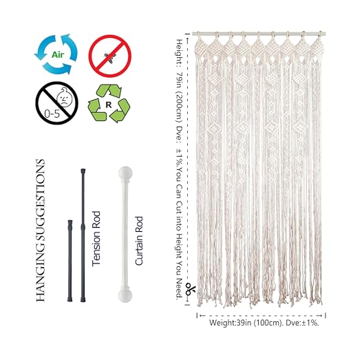 Transcosy Macrame Curtain Boho Doorway Curtains,Handmade String Backdrop Panel Hippie Door Hanging Wedding Decor Arch Curtain Room Divider Bohemian Wall Cover Window Bedroom Doors (Diamond) - Image 3