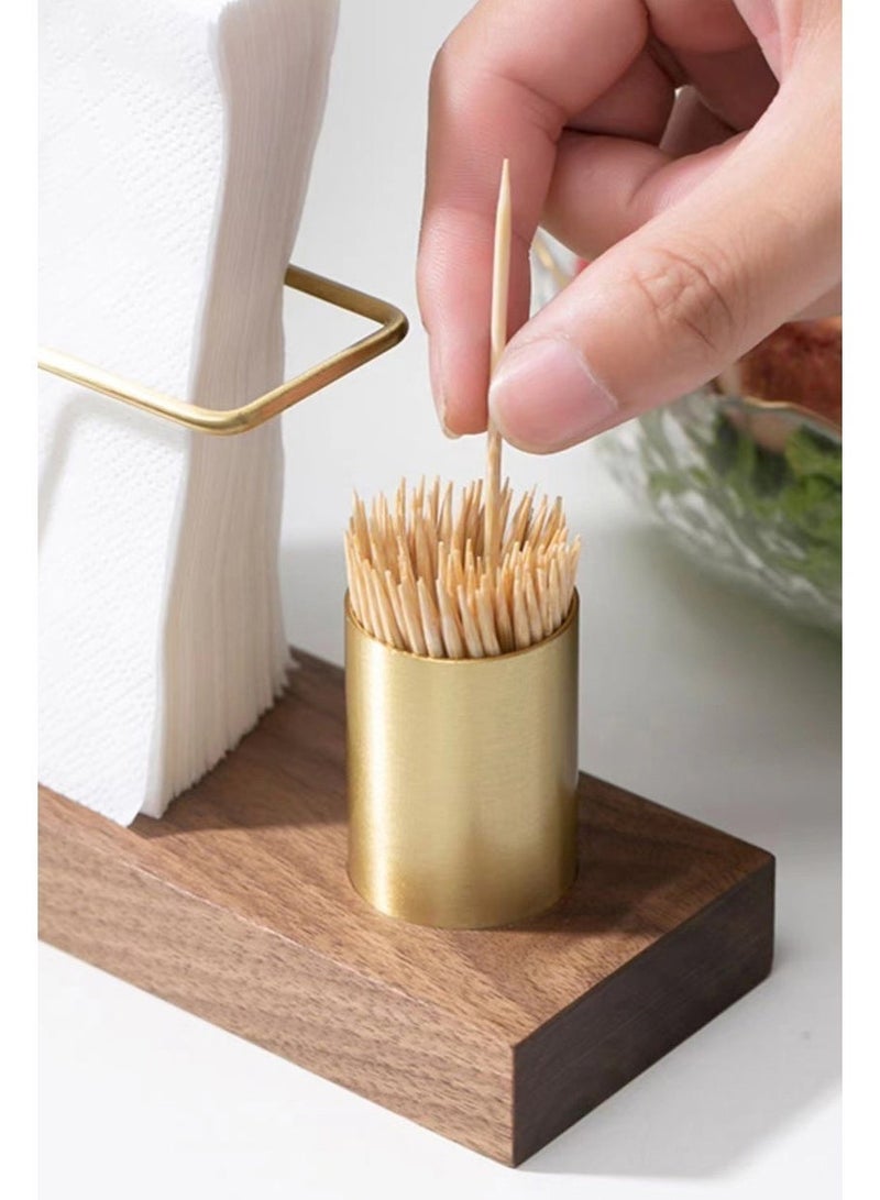 هومستيتيك حامل مناديل ومحارم عمودي من هومستيتيك مع حامل أعواد أسنان - ثنائي الوظيفة من خشب الجوز والفولاذ للمطابخ، المطاعم، وزينة طاولات رمضان - Image 3