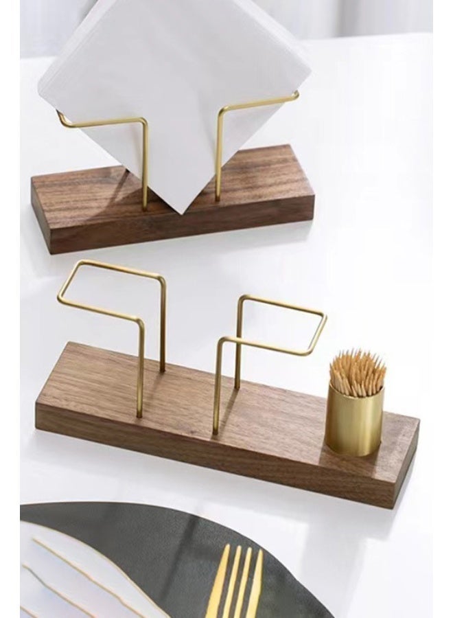 Homestetic Napkin Holder Stand for Table, Tissue Holder with Toothpick Holder, Wooden Base Metal Frame Table Organizer for Kitchen Restaurant - Image 2