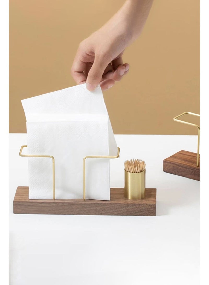 Homestetic Napkin Holder Stand for Table, Tissue Holder with Toothpick Holder, Wooden Base Metal Frame Table Organizer for Kitchen Restaurant - Image 5