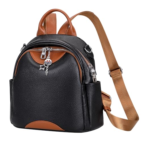 ALTOSY Soft Genuine Leather Backpack for Women Small Convertible Backpack Purse Shoulder Bag for Ladies (S97 Black/Brown) - Image 2