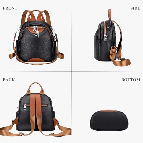ALTOSY Soft Genuine Leather Backpack for Women Small Convertible Backpack Purse Shoulder Bag for Ladies (S97 Black/Brown) - Image 4
