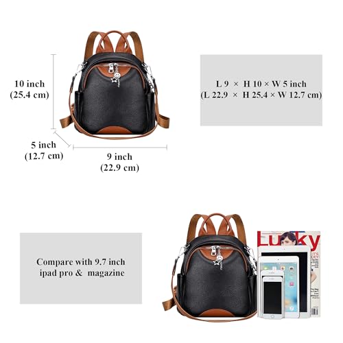 ALTOSY Soft Genuine Leather Backpack for Women Small Convertible Backpack Purse Shoulder Bag for Ladies (S97 Black/Brown) - Image 5