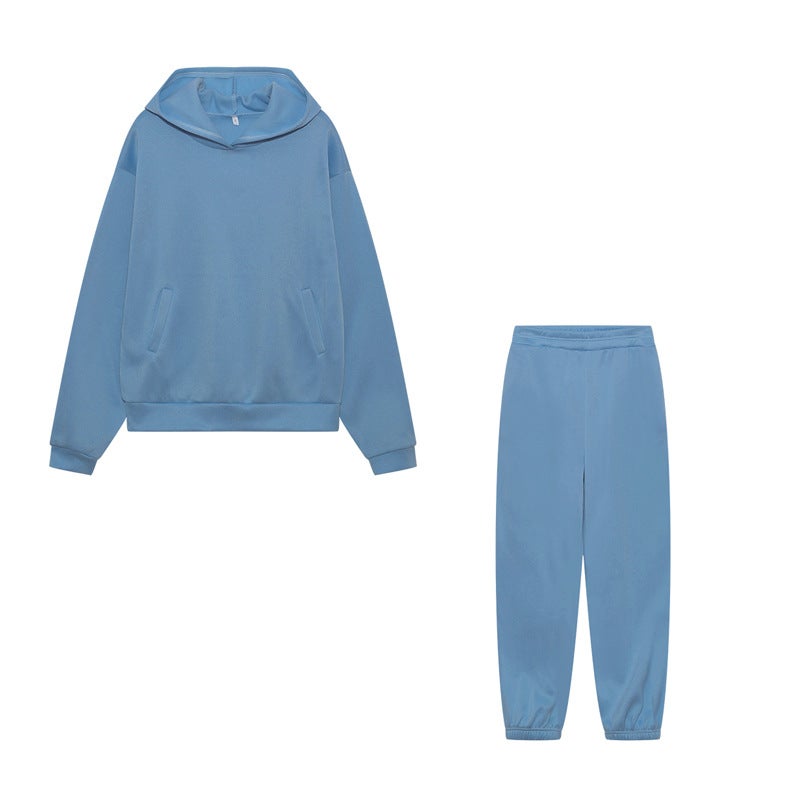 Womens Casual Fashion Thickened Long Sleeve Sweater and Pants Set Sky Blue 
