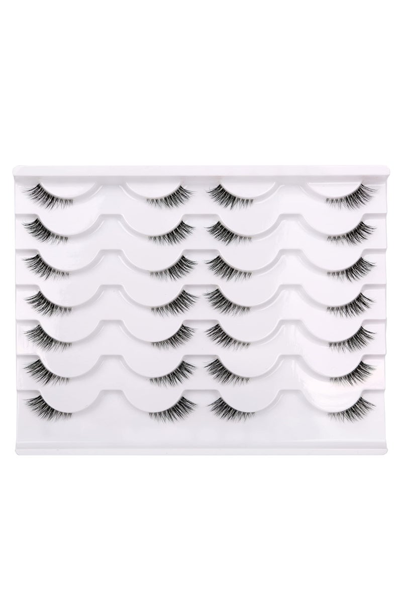 Natural Short Cat Eye Half False Eyelashes with Transparent Band   Artificial Soft Fiber False Eyelashes 14 Pairs - Image 1