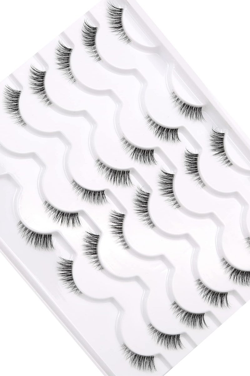 Natural Short Cat Eye Half False Eyelashes with Transparent Band   Artificial Soft Fiber False Eyelashes 14 Pairs - Image 4