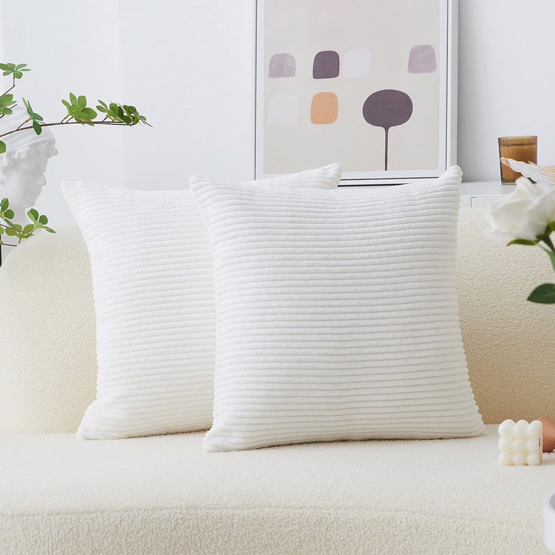 Home Brilliant White Euro Shams Set of 2 24x24 Throw Pillow Covers Spring Decoration Striped Velvet Corduroy Euro Throw Pillow Sham Couch Cushion Cover for Teen Girls 24 x 24 inch Creamy White