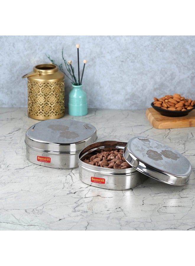Sumeet Stainless Steel Designer Square Storage containers box/Dabba for Kitchen, Set of 2Pcs, 950ml, 15cm Dia, Silver - Image 3