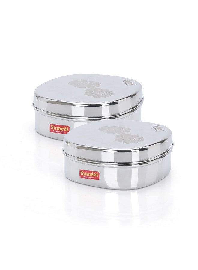 Sumeet Stainless Steel Designer Square Storage containers box/Dabba for Kitchen, Set of 2Pcs, 950ml, 15cm Dia, Silver - Image 1
