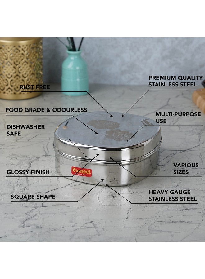 Sumeet Stainless Steel Designer Square Storage containers box/Dabba for Kitchen, Set of 2Pcs, 950ml, 15cm Dia, Silver - Image 4