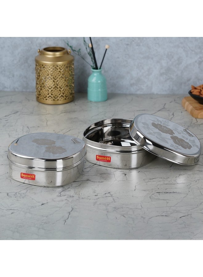 Sumeet Stainless Steel Designer Square Storage containers box/Dabba for Kitchen, Set of 2Pcs, 950ml, 15cm Dia, Silver - Image 5
