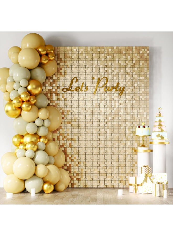 COKAOBE Champagne Gold Shimmer Wall Backdrop 24PCS Gold Sequins Backdrop Decoration Panels, Photo Backdrops for Birthday, Anniversary Wedding Engagement Decoration (Champagne Gold) - Image 1
