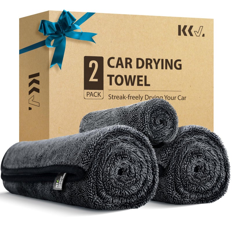 KKV 2Pack Microfiber Towels 35x 24 Extra Large Ultra Absorbent Drying Towel for Cars and Trucks Without Streaks Scratches or Water Spots